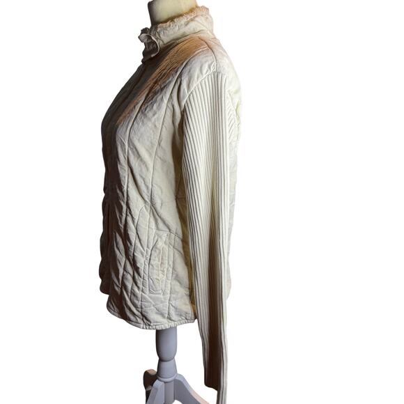 Reebok Classic Quilted Cotton Zip Jacket, Ivory Vintage, Women's Size Medium - Picture 5 of 7